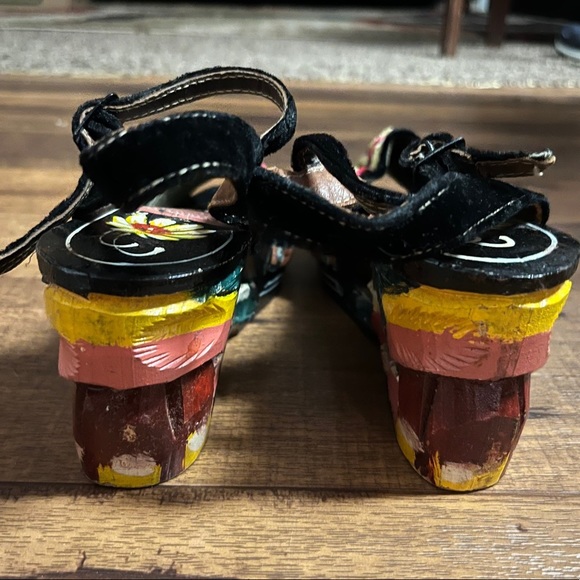 Vtg• 1940’s • Wooden • Carved • Black/ Red• Sandals • Size 6 • Philippines Shoes - Picture 11 of 13